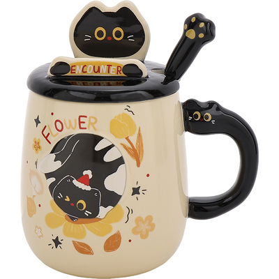 熊谷组创意杯子带手机支架带盖勺