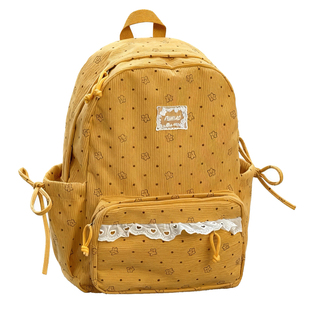 日系甜美学院风灯芯绒双肩包女 ins小众轻便学生书包百搭日常背包