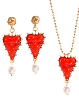 绿意心语浪漫复古金点点耳环项链