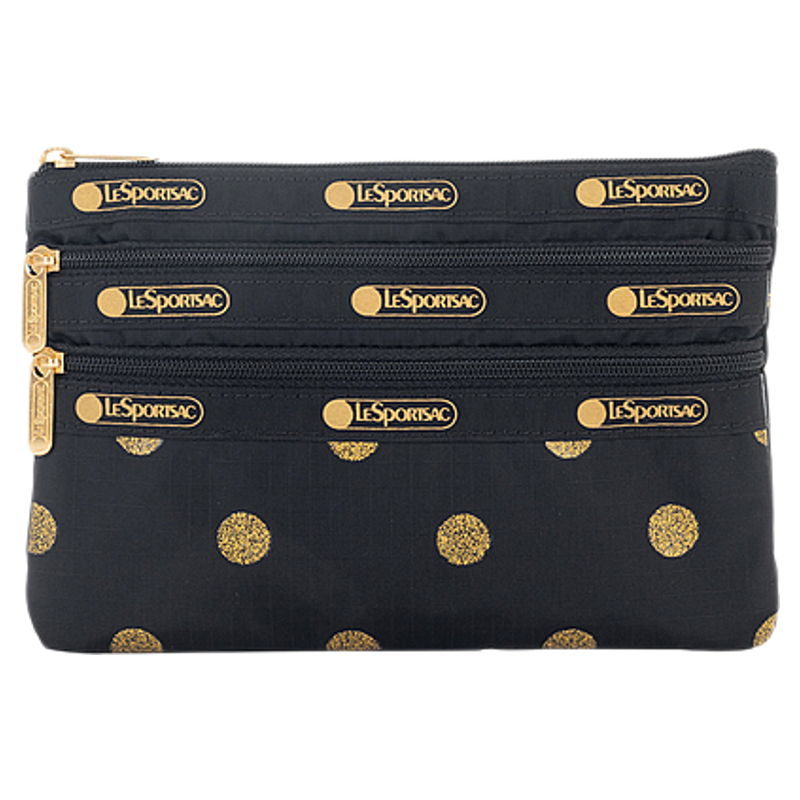 LeSportsac乐播诗新款经典系列时髦金色波点三拉链隔层卡包手拿包