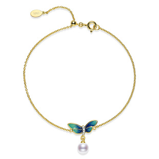 京润珍珠晴蝶手链银S925淡水珍珠手链5-6mm白色圆形造型设计手链D