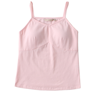 文胸一体式背心V领无松紧固定杯内搭吊带白色薄款