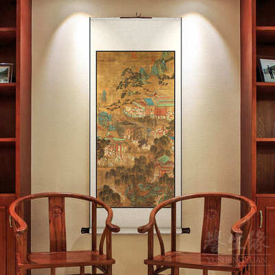 宫女游园图国画中式卷轴挂画竖版玄关过道装饰画客厅餐厅书房墙画