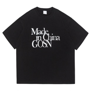 GOGOSOON夏季新款短袖T恤300g男生圆领英文标语潮牌情侣宽松上衣Q