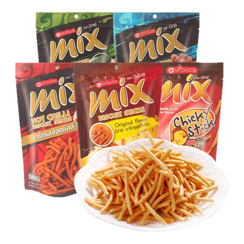 泰国进口vfoods mix脆脆条香辣虾条烟熏肉海苔鸡汁解馋小零食包装