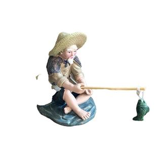 姜太公钓鱼假山盆景 鱼缸造景 茶道宠装饰品老头钓鱼茶桌面小摆件