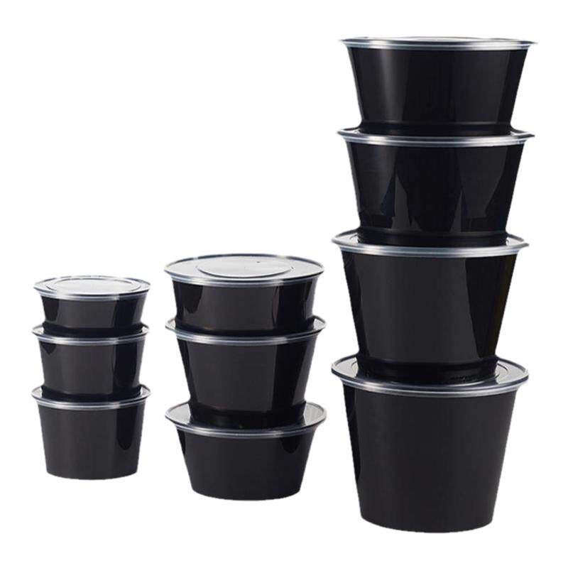 餐饮饭店打包盒一次性餐盒圆形带盖高档外卖黑色汤碗塑料便当盒子