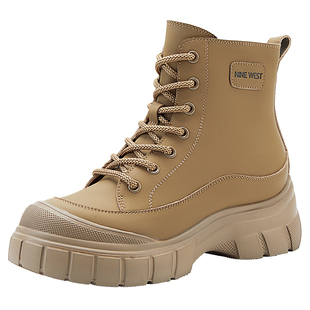 奥莱专供Nine West/玖熙马丁靴女厚底增高圆头经典系带短靴女奥莱