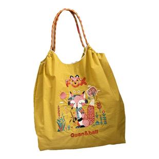 高圆圆同款包刺绣guan ball手提购物袋女款斜挎单肩大容量尼龙包