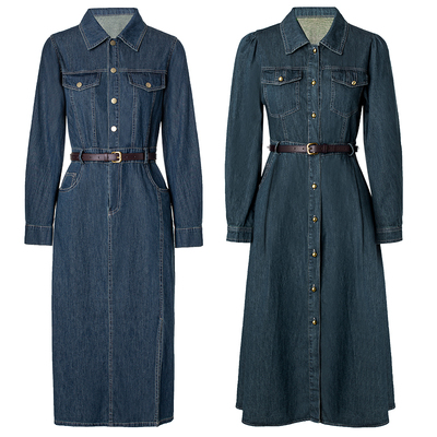 EF复古收腰牛仔连衣裙