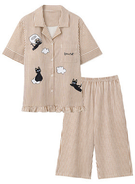2026年新款睡衣女夏季纯棉短袖七分裤套装开衫宽松大码家居服4XL