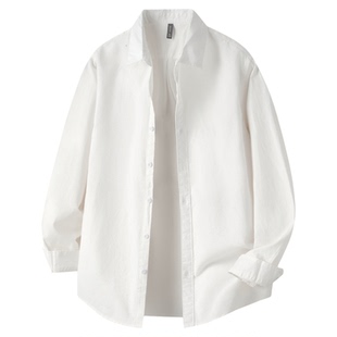 Point lamp日系复古基础款纯色长袖衬衫男女休闲纯棉质感衬衣外套