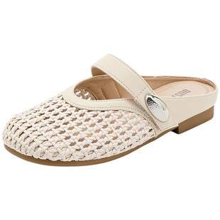 大东官方镂空编织包头拖鞋女2026新款夏季外穿透气平底穆勒鞋女鞋