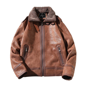 皮毛一体男士冬季加绒加厚羊羔毛外套潮流麂皮机车服短款冬装夹克