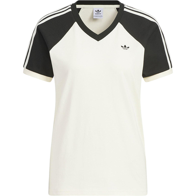 Adidas/阿迪达斯官方正品三叶草女士V领日常拼接透气短袖KF0316