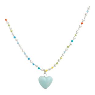 彩色爱心串珠项链女黄色芭比叠戴甜酷配饰品海边夏天多巴胺锁骨链