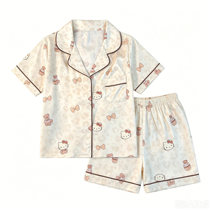 冰丝睡衣女夏季新款带胸垫甜美短袖三件套冰凉感家居服套装可外穿