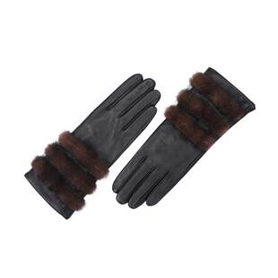 MAGENA轻名媛风 小羊皮貂毛装饰手套 高品质细腻真皮保暖加绒分指