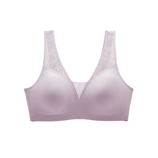 乎兮V领隐孔印花美背蕾丝聚拢胸罩性感百搭无痕内衣文胸