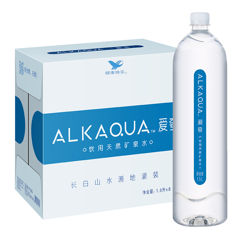 统一ALKAQUA爱夸长白山天然矿泉水1.5L*8瓶整箱包邮大瓶装饮用水