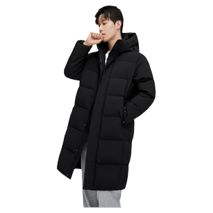 雪中飞2025秋冬新款男士长款羽绒服连帽百搭简约纯色黑灰时尚商务
