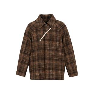 【暗涌纹理】HalfwayHouse日系冬季休闲格纹呢料保暖大衣插肩外套