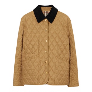 【24期免息】BURBERRY 女装 巴恩风灯芯绒衣领绗缝黄金甲外套