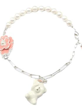 sahi山茶花小熊手链甜美风