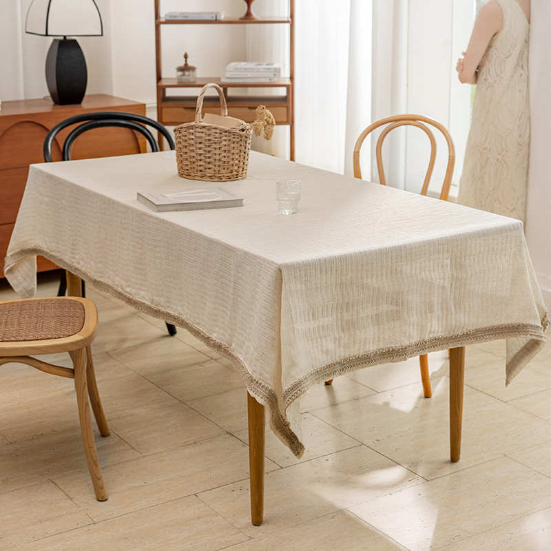 米娅桌布 法式轻奢简约餐桌方桌圆桌茶几盖布高级感棉麻布艺台布