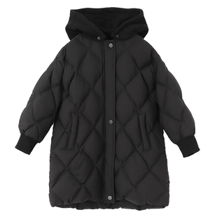 知了童装 女童冬款白鹅绒羽绒服连帽中长款羽绒外套儿童53113