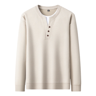 圣得西2026年春季国潮落肩男款舒适内搭透气假两件卫衣套头针织衫