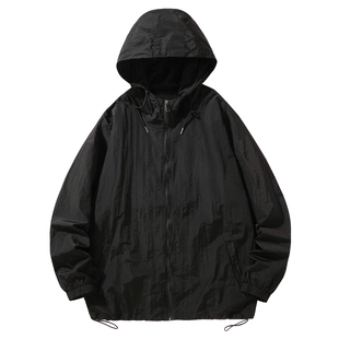 宽松薄款黑色带帽防晒衣外套山系酷飒风女装春夏轻薄透气开衫罩衫