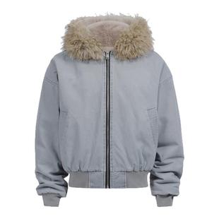 【TZ killer】毛绒连帽兔绒保暖貂毛外套 宽松百搭棉服多色夹克