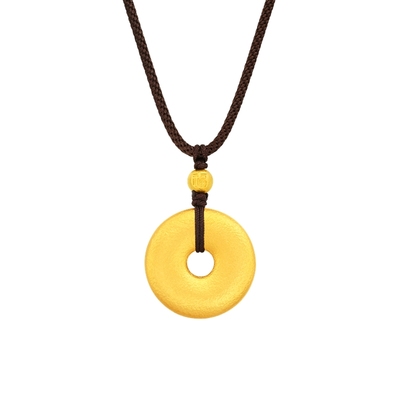 周大福男士福字平安扣黄金吊坠