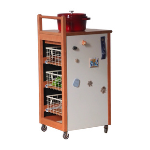 樱桃木实木可移动多功能多层置物架带轮厨房菜篮子客厅零食小推车