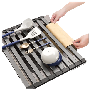 沥水架304不锈钢厨房水槽置物架洗碗池碗碟收纳篮折叠卷帘沥水垫