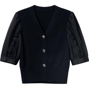 【掌柜推荐】春秋时尚气质针织衫女V领显瘦七分袖上衣