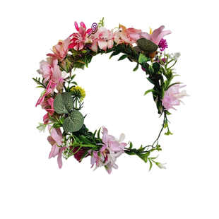 新款ins森系女头花深粉加红色花朵舞台表演出头花发饰头饰花环原