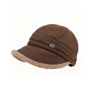 帽子女秋冬鸭舌帽加绒休闲帽可挂口罩款羊羔绒大帽檐显脸小盆帽子