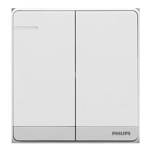 飞利浦86型二开单控开关插座家用面板墙壁式两联旗舰款钢架飞逸白