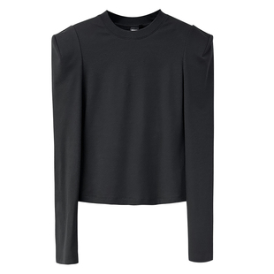 ANNAKIKI T恤 小众设计师款女装 立体垫肩长袖T恤百搭打底衫上衣