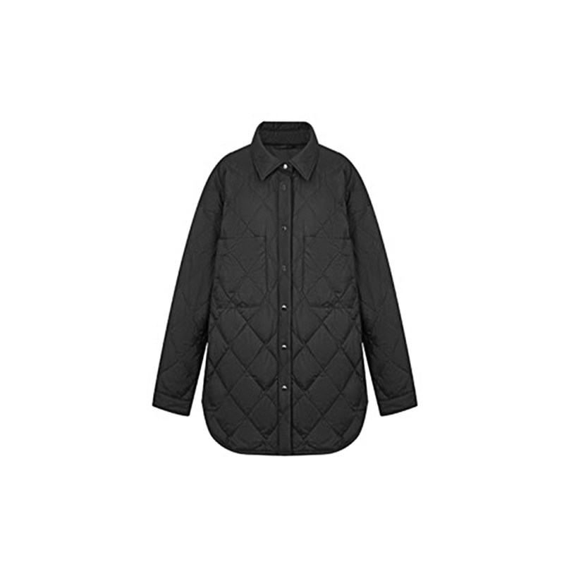 黑色羽绒服女衬衣冬装新款韩版小香风女款菱形格宽松女装衬衫外套