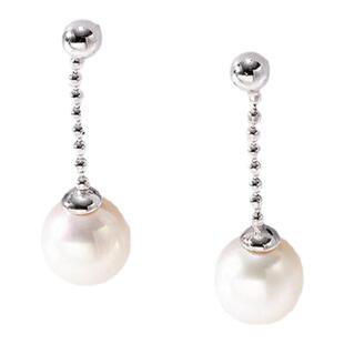 欧诗漫珠宝淡水珍珠耳钉椭圆强光耳坠S925银耳饰简约老婆礼物子星