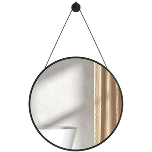 北欧圆化妆镜壁挂梳妆台免打孔挂墙酒店浴室镜子挂墙复古家用简约