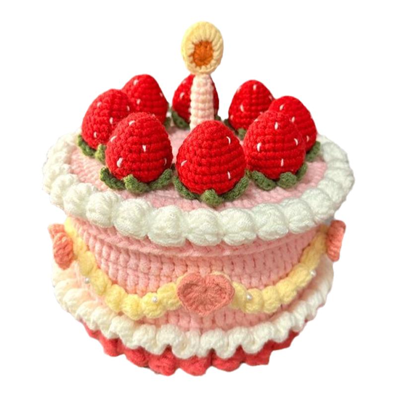 手工DIY钩织材料包草莓奶油蛋糕收纳盒送朋友生日礼物纪念自制
