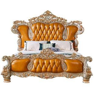 欧式实木床 全实木1.8米双人床主卧大床美式奢华真皮公主1.5婚床