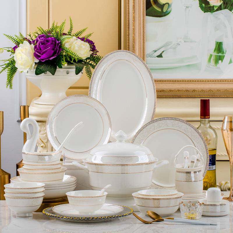 成套碗碟套装餐具景德镇碗碟陶瓷餐具套装骨瓷碗盘礼品简约家用