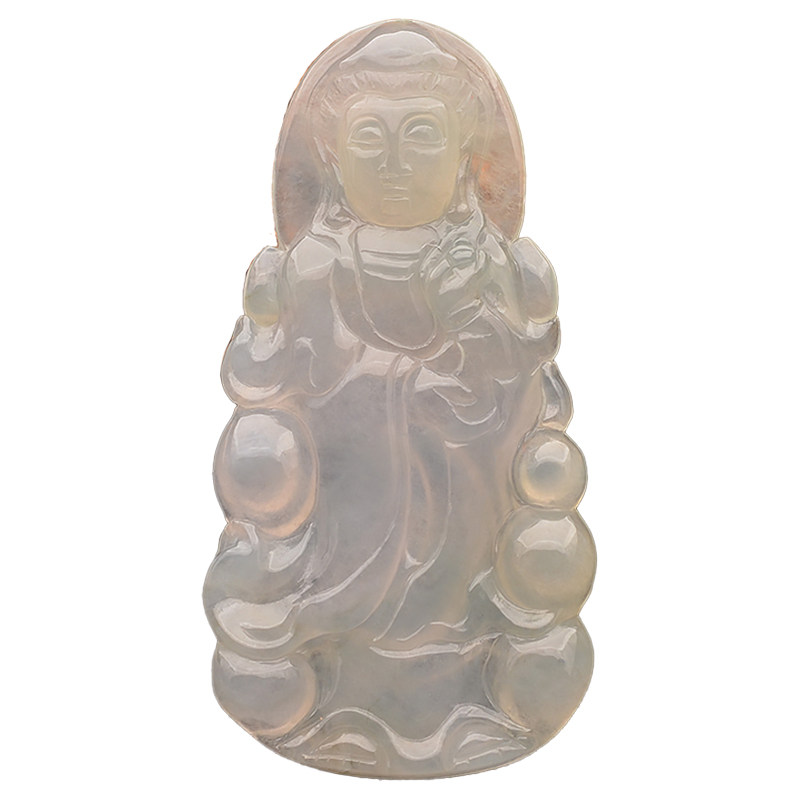 缅甸天然翡翠观音吊坠冰种飘花