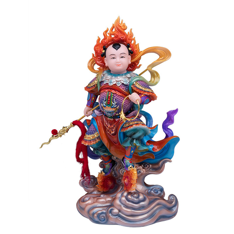 汉白玉彩绘哪吒三太子供奉摆件