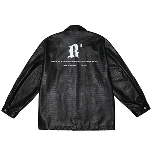 BJHG不计后果鳄鱼纹休闲皮衣外套男款秋冬季美式痞帅情侣PU皮夹克